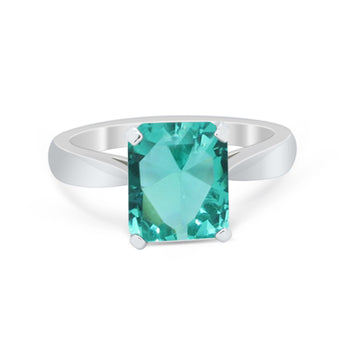 Solitaire Wedding Ring Simulated Paraiba Tourmaline CZ 925 Sterling Silver
